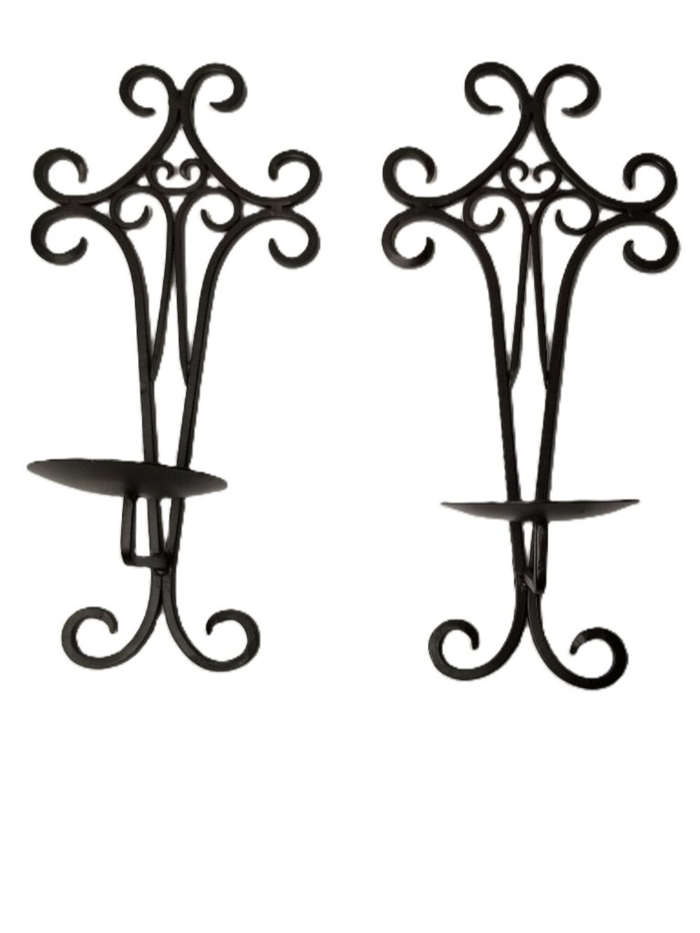 Set 2 Black Metal Wall Candle Sconces Scroll Decor Pair